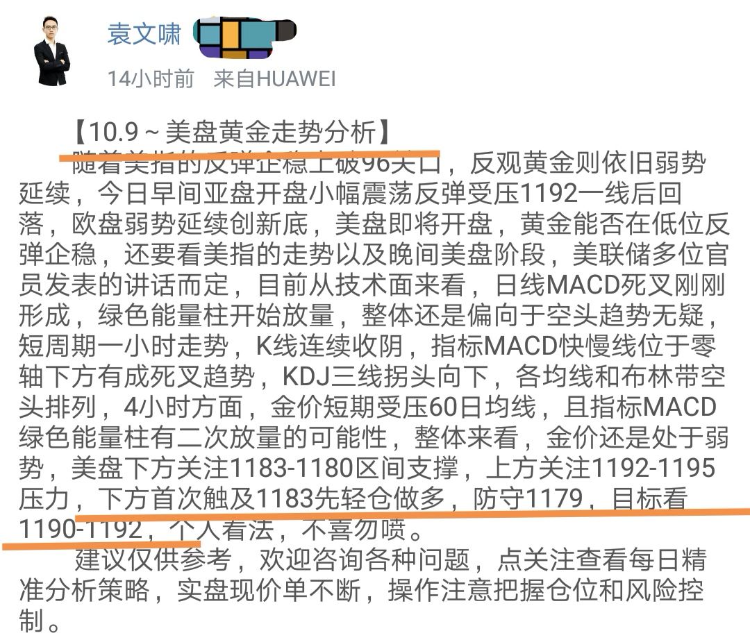 袁文啸：10.10美指冲高回落，黄金区间震荡待破位